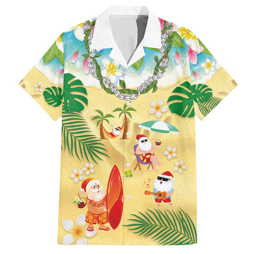 Hawaiian Mele Kalikimaka Family Matching Short Sleeve Bodycon Dress and Hawaiian Shirt Tropical Plumeria and Lei Funny Santa Beach LT03 Dad's Shirt - Short Sleeve Multicolor - Polynesian Pride