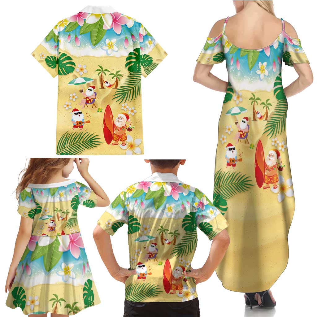 Hawaiian Mele Kalikimaka Family Matching Summer Maxi Dress and Hawaiian Shirt Tropical Plumeria and Lei Funny Santa Beach LT03 - Polynesian Pride