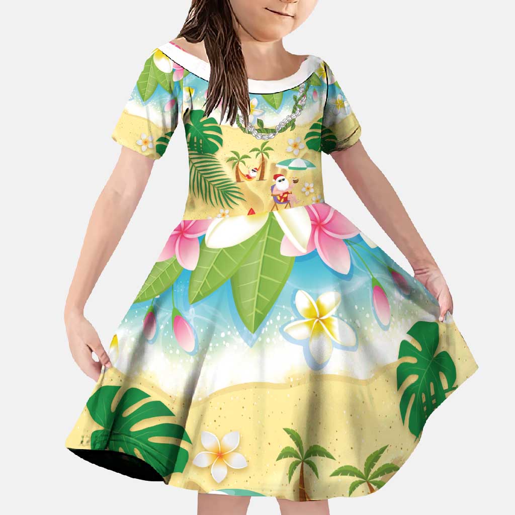 Hawaiian Mele Kalikimaka Family Matching Tank Maxi Dress and Hawaiian Shirt Tropical Plumeria and Lei Funny Santa Beach LT03 Daughter's Dress Multicolor - Polynesian Pride