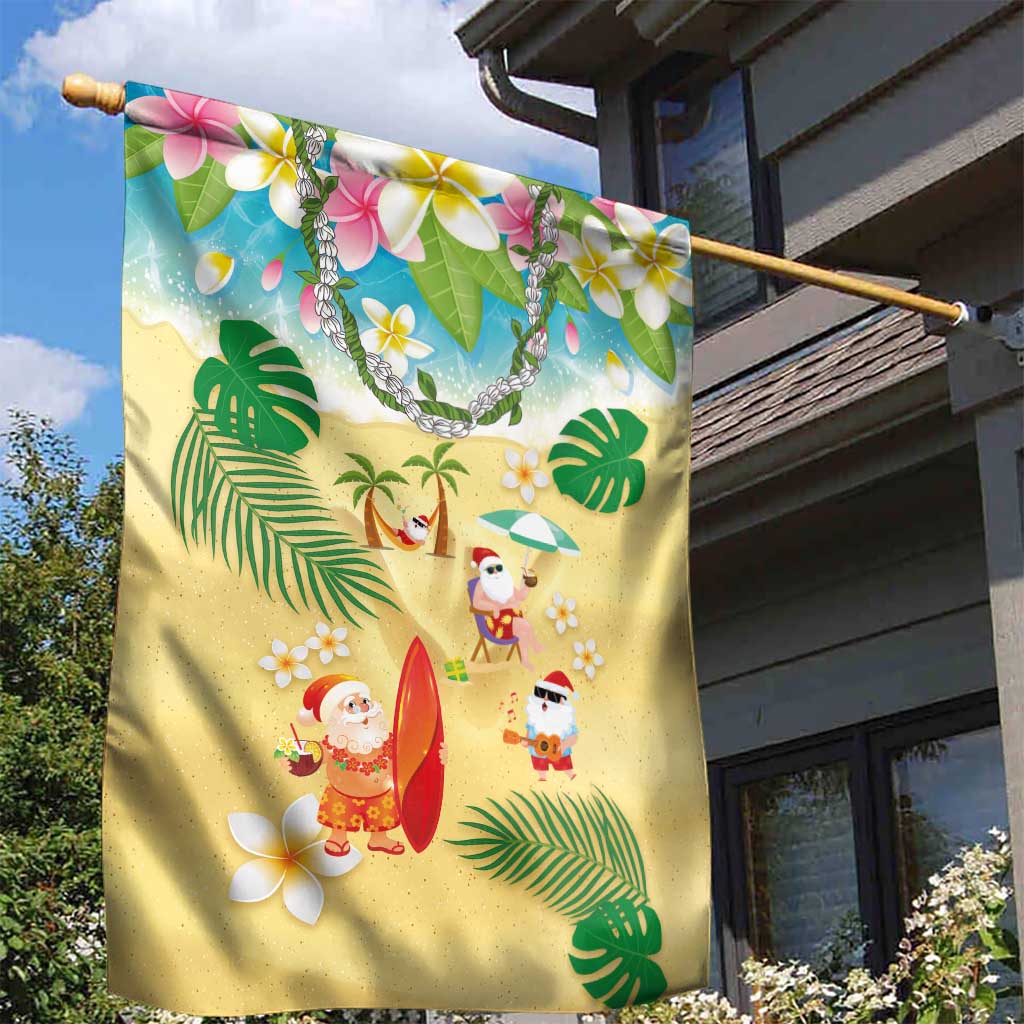 Hawaiian Mele Kalikimaka Garden Flag Tropical Plumeria and Lei Funny Santa Beach LT03 - Polynesian Pride