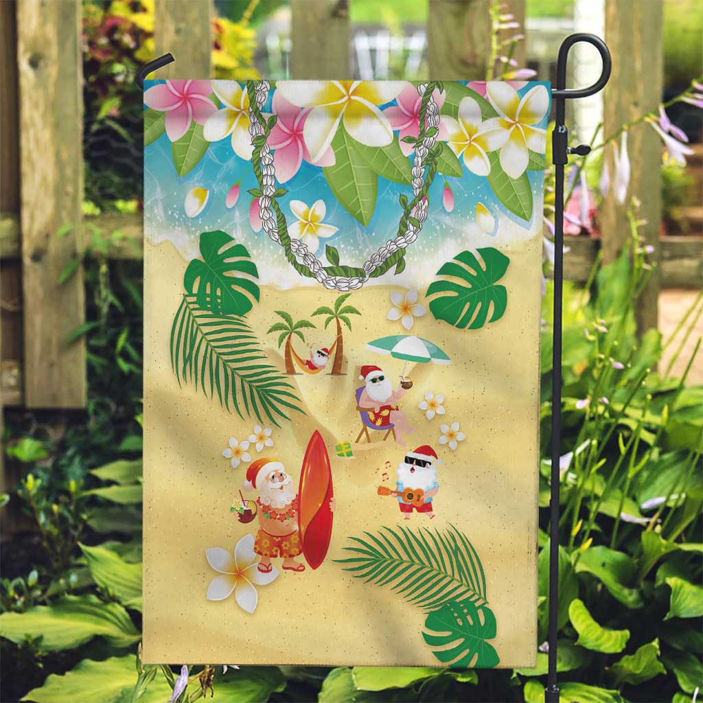 Hawaiian Mele Kalikimaka Garden Flag Tropical Plumeria and Lei Funny Santa Beach LT03 Garden Flag Multicolor - Polynesian Pride