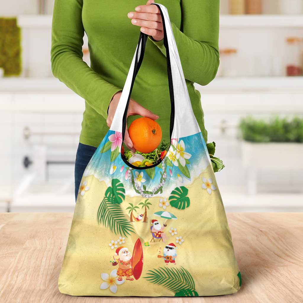 Hawaiian Mele Kalikimaka Grocery Bag Tropical Plumeria and Lei Funny Santa Beach LT03 - Polynesian Pride