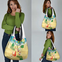 Hawaiian Mele Kalikimaka Grocery Bag Tropical Plumeria and Lei Funny Santa Beach LT03 - Polynesian Pride