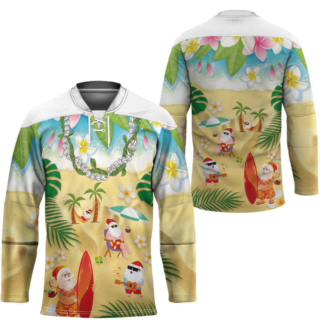 Hawaiian Mele Kalikimaka Hockey Jersey Tropical Plumeria and Lei Funny Santa Beach LT03 - Polynesian Pride