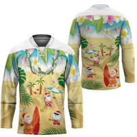 Hawaiian Mele Kalikimaka Hockey Jersey Tropical Plumeria and Lei Funny Santa Beach LT03 - Polynesian Pride