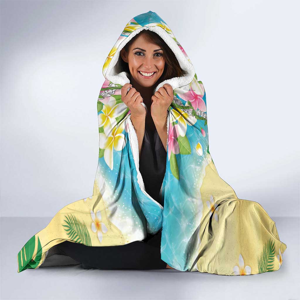 Hawaiian Mele Kalikimaka Hooded Blanket Tropical Plumeria and Lei Funny Santa Beach LT03 - Polynesian Pride
