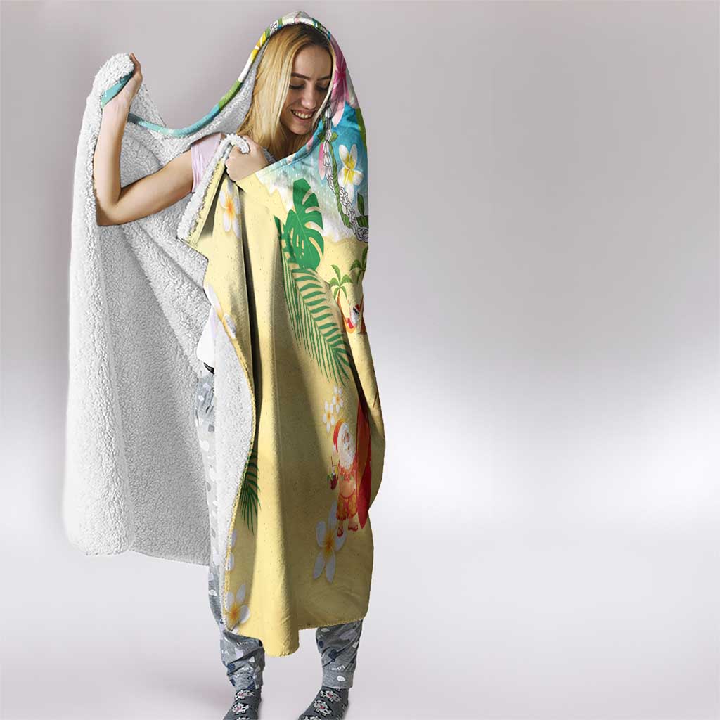Hawaiian Mele Kalikimaka Hooded Blanket Tropical Plumeria and Lei Funny Santa Beach LT03 - Polynesian Pride
