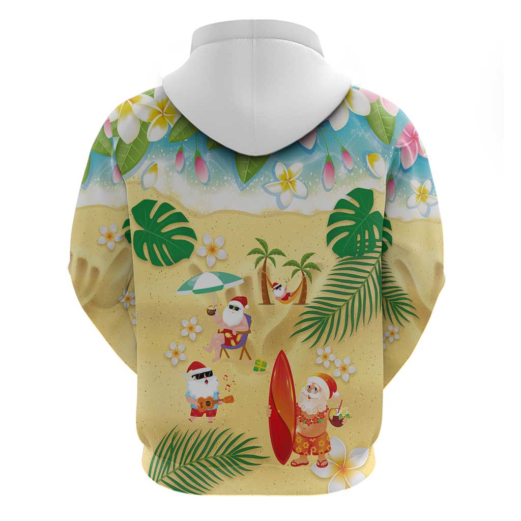 Hawaiian Mele Kalikimaka Hoodie Tropical Plumeria and Lei Funny Santa Beach LT03 - Polynesian Pride
