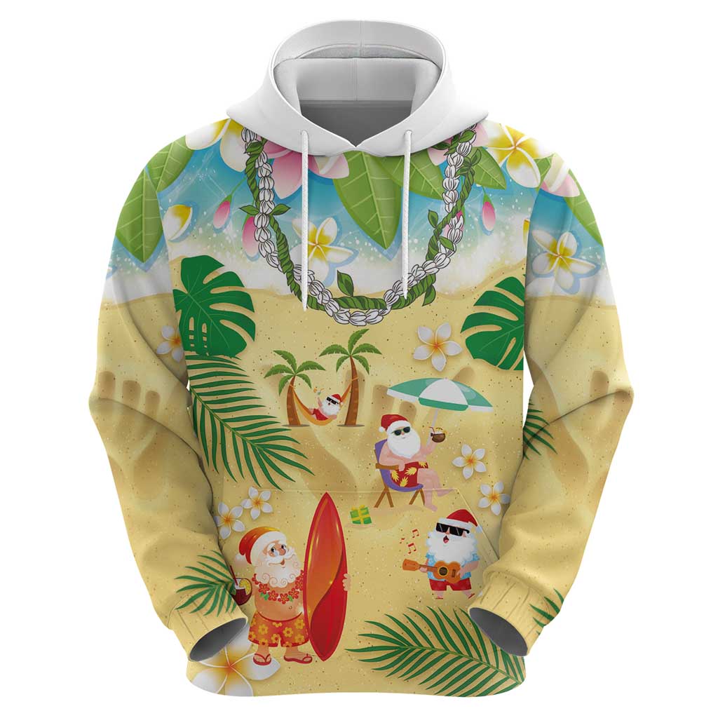 Hawaiian Mele Kalikimaka Hoodie Tropical Plumeria and Lei Funny Santa Beach LT03 - Polynesian Pride