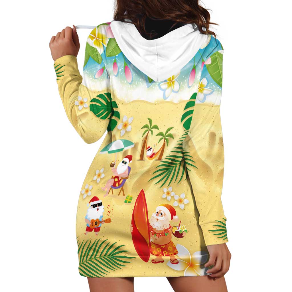 Hawaiian Mele Kalikimaka Hoodie Dress Tropical Plumeria and Lei Funny Santa Beach LT03 - Polynesian Pride