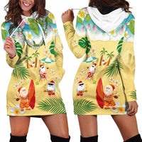 Hawaiian Mele Kalikimaka Hoodie Dress Tropical Plumeria and Lei Funny Santa Beach LT03 - Polynesian Pride
