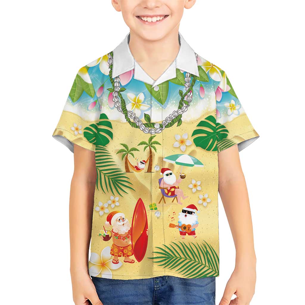 Hawaiian Mele Kalikimaka Kid Hawaiian Shirt Tropical Plumeria and Lei Funny Santa Beach LT03 Kid Multicolor - Polynesian Pride