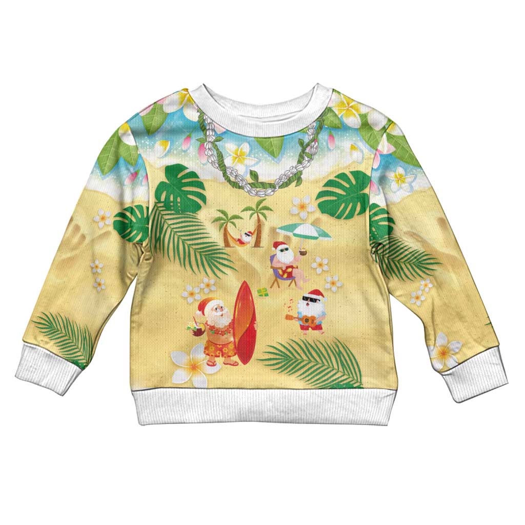 Hawaiian Mele Kalikimaka Kid Ugly Christmas Sweater Funny Santa Claus on Beach with Tropical Plants and Lei LT03 Kid Multicolor - Polynesian Pride