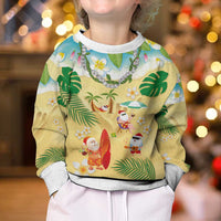Hawaiian Mele Kalikimaka Kid Ugly Christmas Sweater Funny Santa Claus on Beach with Tropical Plants and Lei LT03 - Polynesian Pride