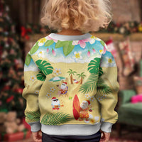 Hawaiian Mele Kalikimaka Kid Ugly Christmas Sweater Funny Santa Claus on Beach with Tropical Plants and Lei LT03 - Polynesian Pride