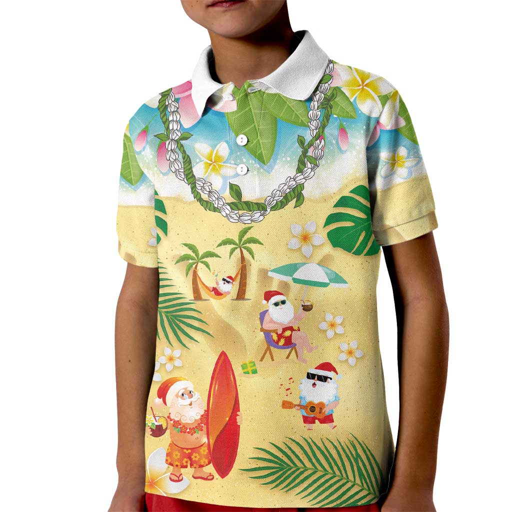 Hawaiian Mele Kalikimaka Kid Polo Shirt Tropical Plumeria and Lei Funny Santa Beach LT03 Kid Multicolor - Polynesian Pride