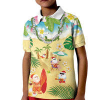 Hawaiian Mele Kalikimaka Kid Polo Shirt Tropical Plumeria and Lei Funny Santa Beach LT03 Kid Multicolor - Polynesian Pride