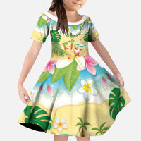 Hawaiian Mele Kalikimaka Kid Short Sleeve Dress Tropical Plumeria and Lei Funny Santa Beach LT03 KID Multicolor - Polynesian Pride