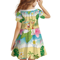 Hawaiian Mele Kalikimaka Kid Short Sleeve Dress Tropical Plumeria and Lei Funny Santa Beach LT03 - Polynesian Pride