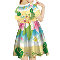 Hawaiian Mele Kalikimaka Kid Short Sleeve Dress Tropical Plumeria and Lei Funny Santa Beach LT03 - Polynesian Pride