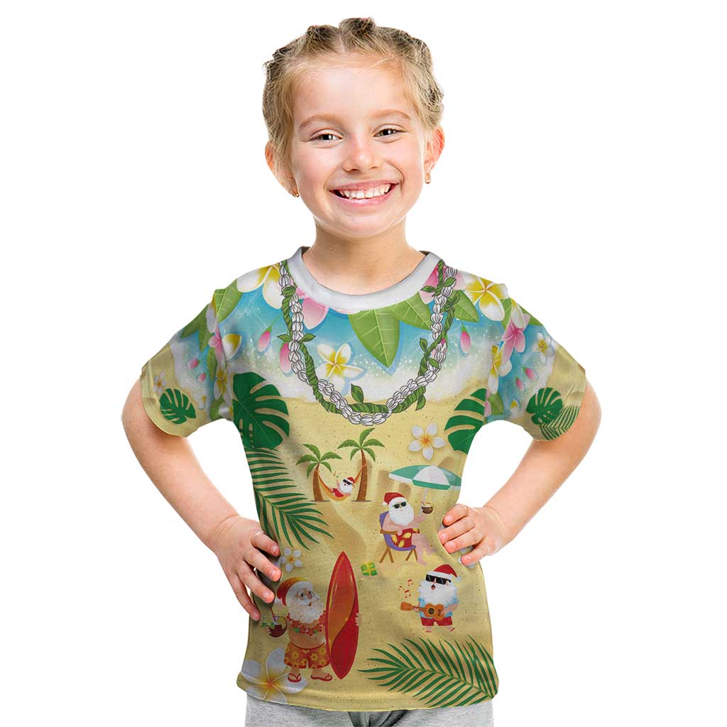 Hawaiian Mele Kalikimaka Kid T Shirt Tropical Plumeria and Lei Funny Santa Beach LT03 Multicolor - Polynesian Pride