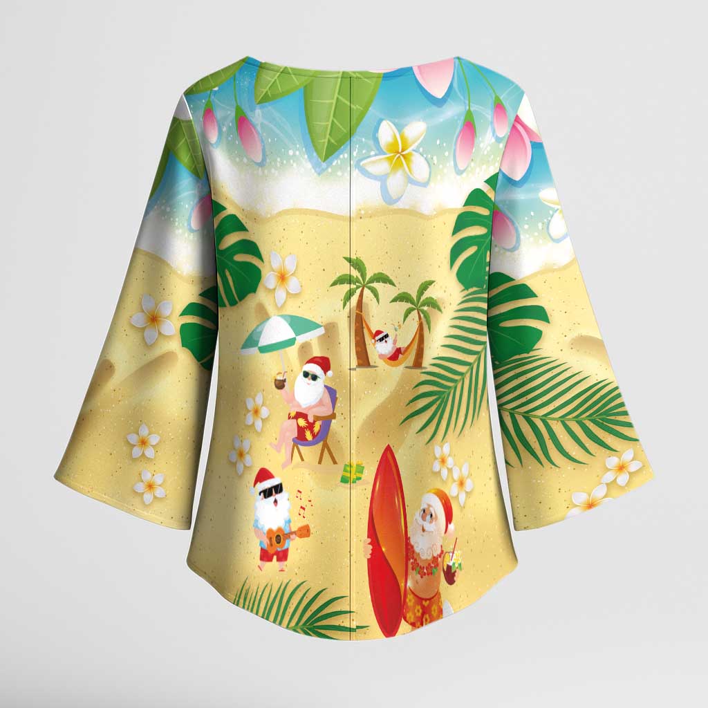 Hawaiian Mele Kalikimaka Kimono Sleeve Blouse Tropical Plumeria and Lei Funny Santa Beach LT03 - Polynesian Pride