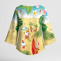 Hawaiian Mele Kalikimaka Kimono Sleeve Blouse Tropical Plumeria and Lei Funny Santa Beach LT03 - Polynesian Pride