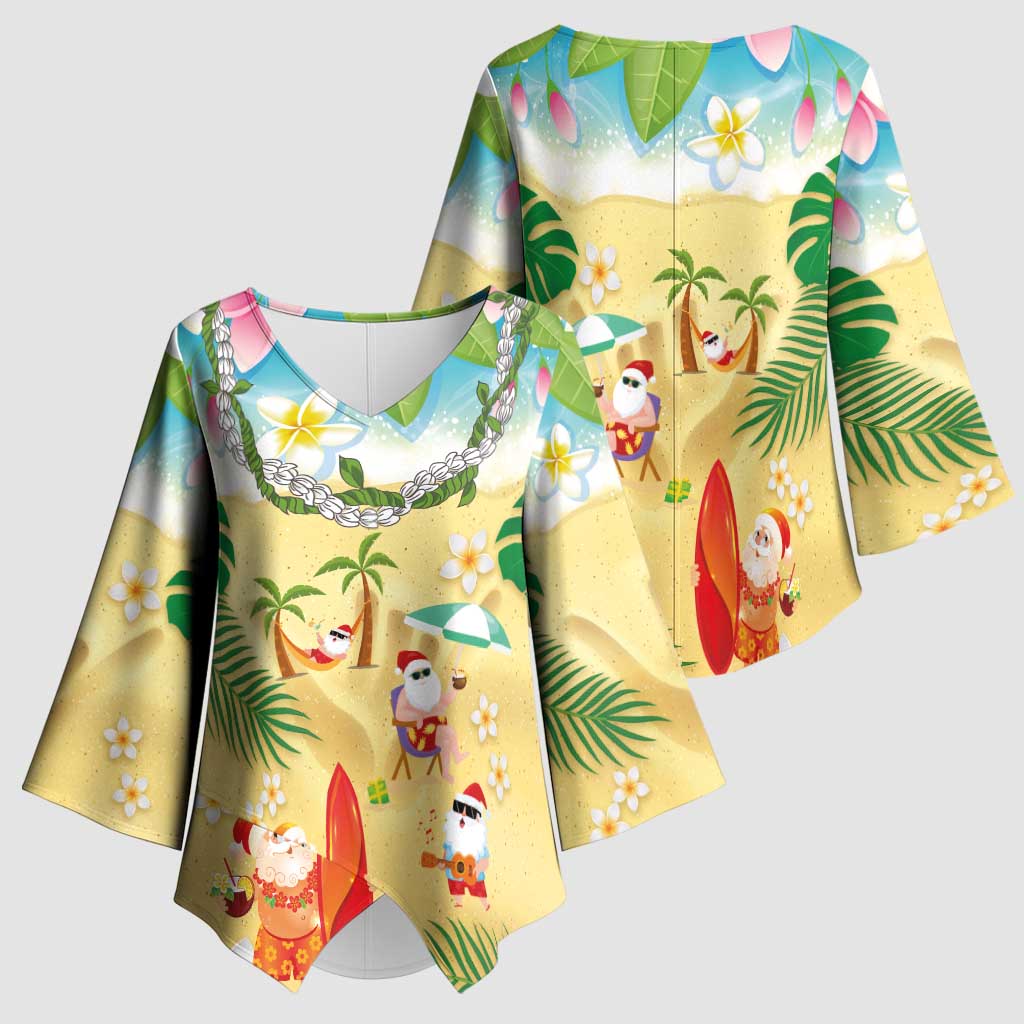 Hawaiian Mele Kalikimaka Kimono Sleeve Blouse Tropical Plumeria and Lei Funny Santa Beach LT03 - Polynesian Pride
