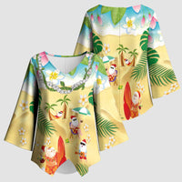 Hawaiian Mele Kalikimaka Kimono Sleeve Blouse Tropical Plumeria and Lei Funny Santa Beach LT03 - Polynesian Pride