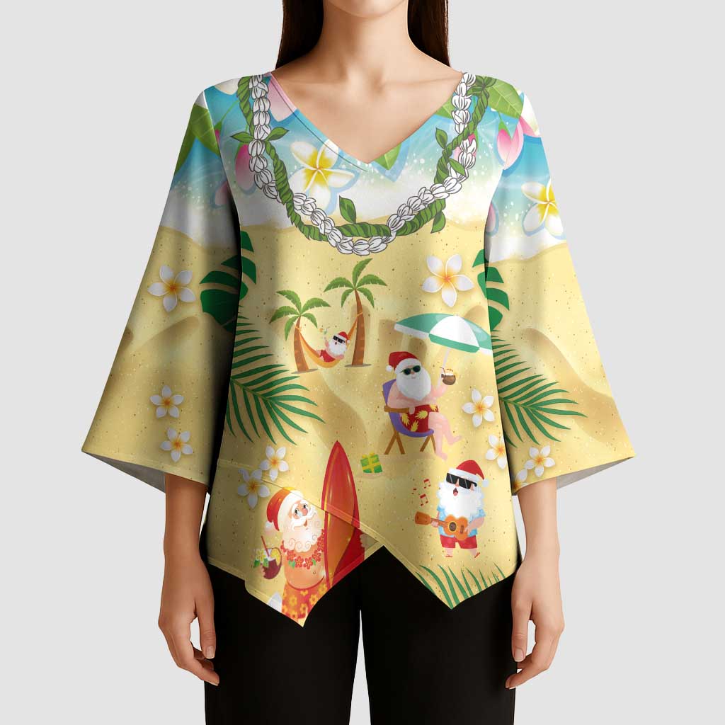 Hawaiian Mele Kalikimaka Kimono Sleeve Blouse Tropical Plumeria and Lei Funny Santa Beach LT03 - Polynesian Pride