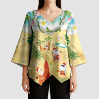 Hawaiian Mele Kalikimaka Kimono Sleeve Blouse Tropical Plumeria and Lei Funny Santa Beach LT03 - Polynesian Pride