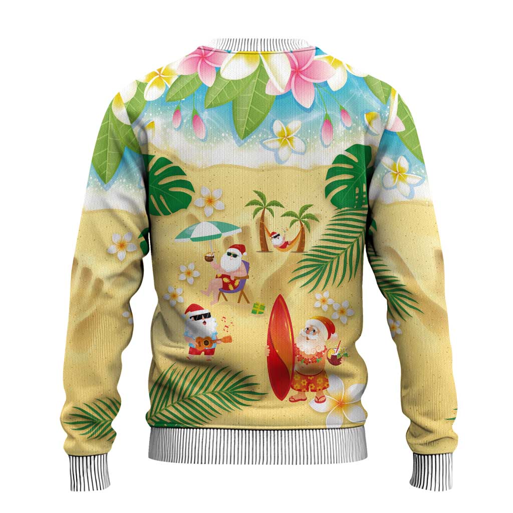 Hawaiian Mele Kalikimaka Ugly Christmas Sweater Funny Santa Claus on Beach with Tropical Plants and Lei LT03 - Polynesian Pride