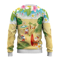 Hawaiian Mele Kalikimaka Ugly Christmas Sweater Funny Santa Claus on Beach with Tropical Plants and Lei LT03 - Polynesian Pride