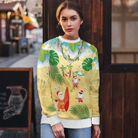 Hawaiian Mele Kalikimaka Ugly Christmas Sweater Funny Santa Claus on Beach with Tropical Plants and Lei LT03 - Polynesian Pride