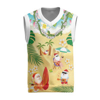 Hawaiian Mele Kalikimaka Christmas Knitted V-Neck Vest Funny Santa Claus on Beach with Tropical Plants and Lei LT03 Multicolor - Polynesian Pride