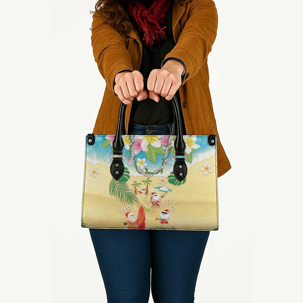 Hawaiian Mele Kalikimaka Leather Bag Tropical Plumeria and Lei Funny Santa Beach - Polynesian Pride