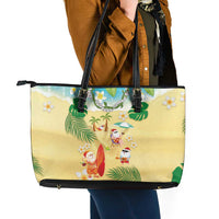 Hawaiian Mele Kalikimaka Leather Tote Bag Tropical Plumeria and Lei Funny Santa Beach LT03 - Polynesian Pride