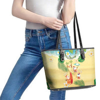 Hawaiian Mele Kalikimaka Leather Tote Bag Tropical Plumeria and Lei Funny Santa Beach LT03 - Polynesian Pride