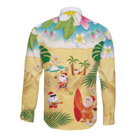 Hawaiian Mele Kalikimaka Long Sleeve Button Shirt Tropical Plumeria and Lei Funny Santa Beach LT03 - Polynesian Pride