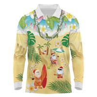 Hawaiian Mele Kalikimaka Long Sleeve Polo Shirt Tropical Plumeria and Lei Funny Santa Beach LT03 Multicolor - Polynesian Pride