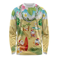 Hawaiian Mele Kalikimaka Long Sleeve Shirt Tropical Plumeria and Lei Funny Santa Beach LT03 Unisex Multicolor - Polynesian Pride