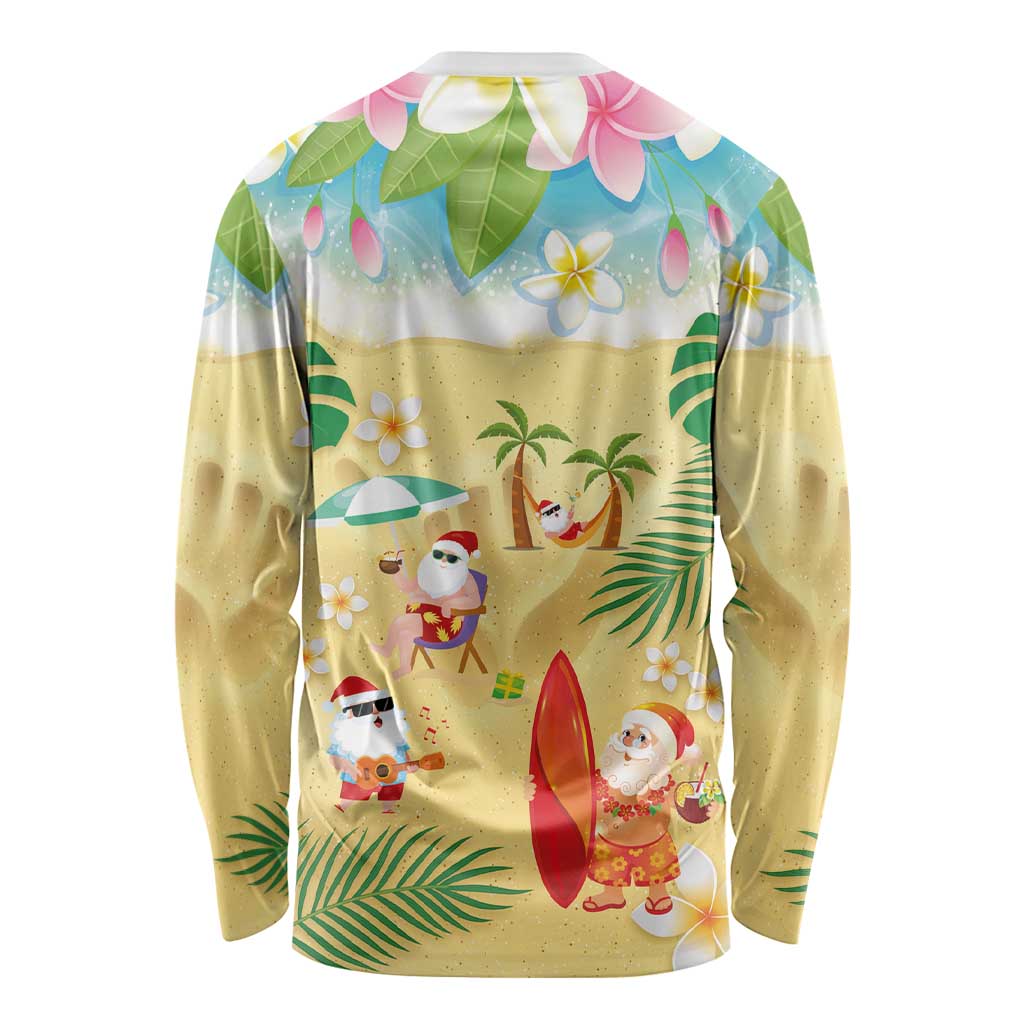 Hawaiian Mele Kalikimaka Long Sleeve Shirt Tropical Plumeria and Lei Funny Santa Beach LT03 - Polynesian Pride
