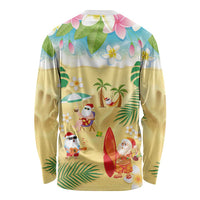 Hawaiian Mele Kalikimaka Long Sleeve Shirt Tropical Plumeria and Lei Funny Santa Beach LT03 - Polynesian Pride