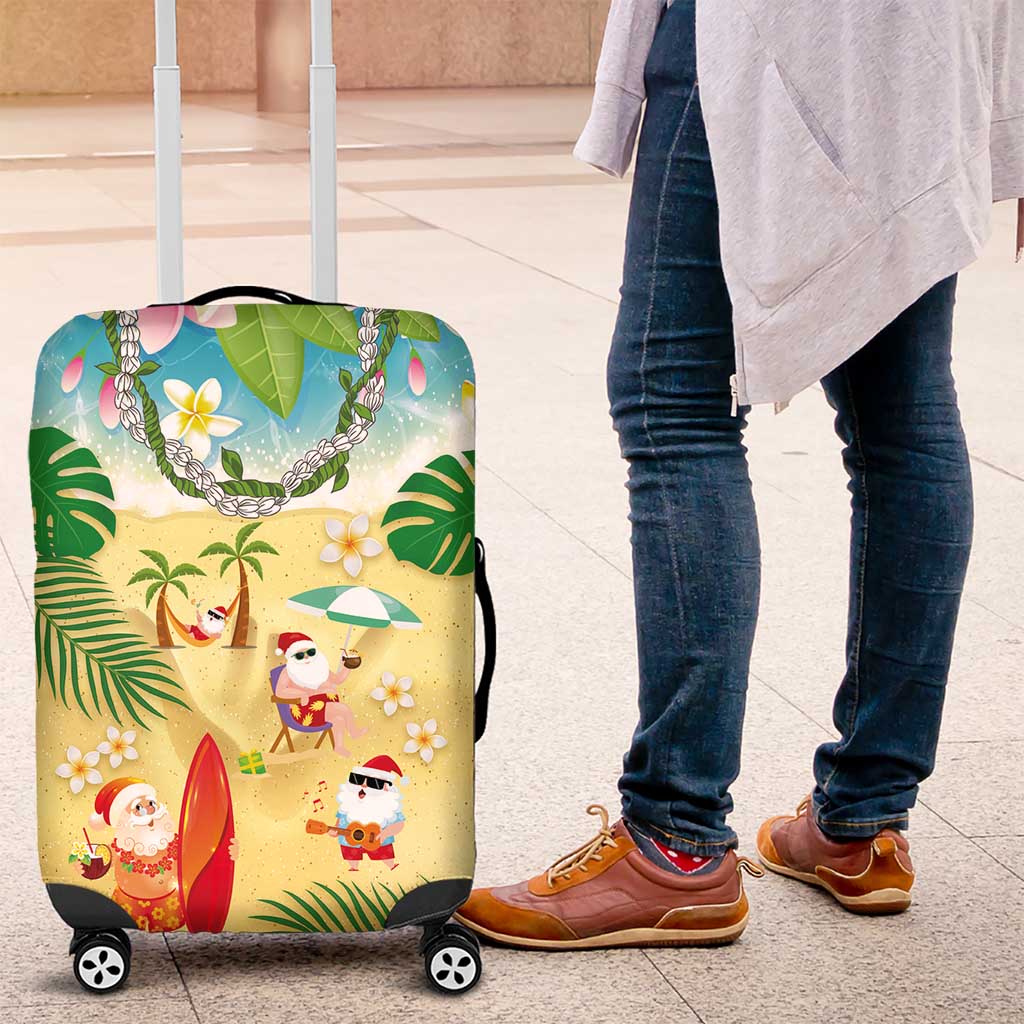 Hawaiian Mele Kalikimaka Luggage Cover Tropical Plumeria and Lei Funny Santa Beach LT03 Multicolor - Polynesian Pride