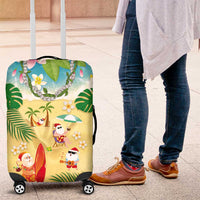 Hawaiian Mele Kalikimaka Luggage Cover Tropical Plumeria and Lei Funny Santa Beach LT03 Multicolor - Polynesian Pride