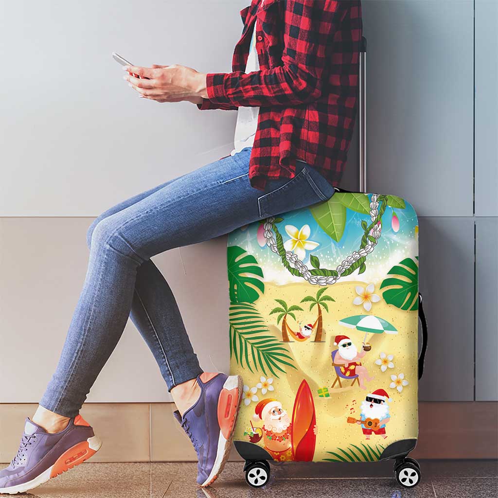 Hawaiian Mele Kalikimaka Luggage Cover Tropical Plumeria and Lei Funny Santa Beach LT03 - Polynesian Pride