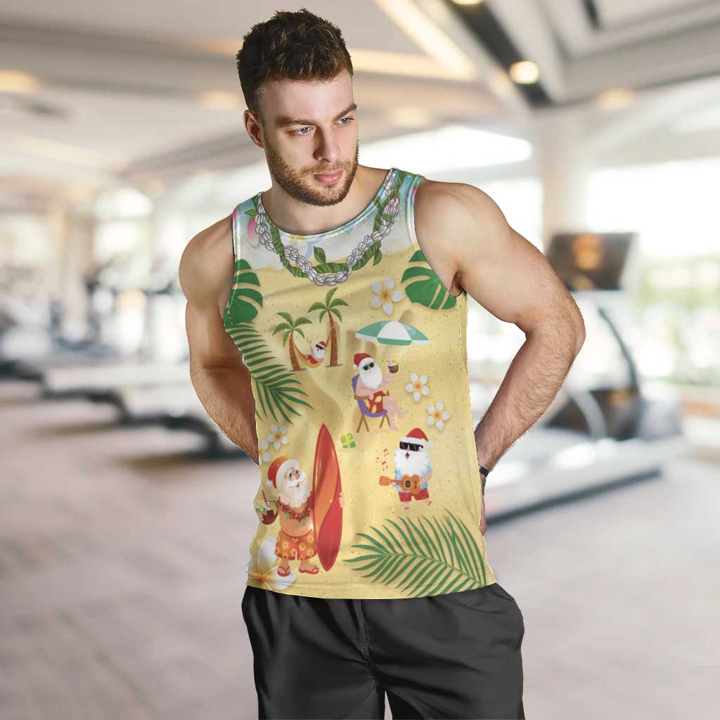 Hawaiian Mele Kalikimaka Men Tank Top Tropical Plumeria and Lei Funny Santa Beach LT03 Multicolor - Polynesian Pride