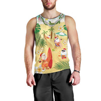 Hawaiian Mele Kalikimaka Men Tank Top Tropical Plumeria and Lei Funny Santa Beach LT03 - Polynesian Pride