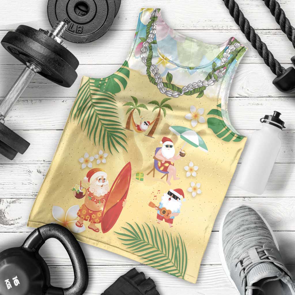 Hawaiian Mele Kalikimaka Men Tank Top Tropical Plumeria and Lei Funny Santa Beach LT03 - Polynesian Pride