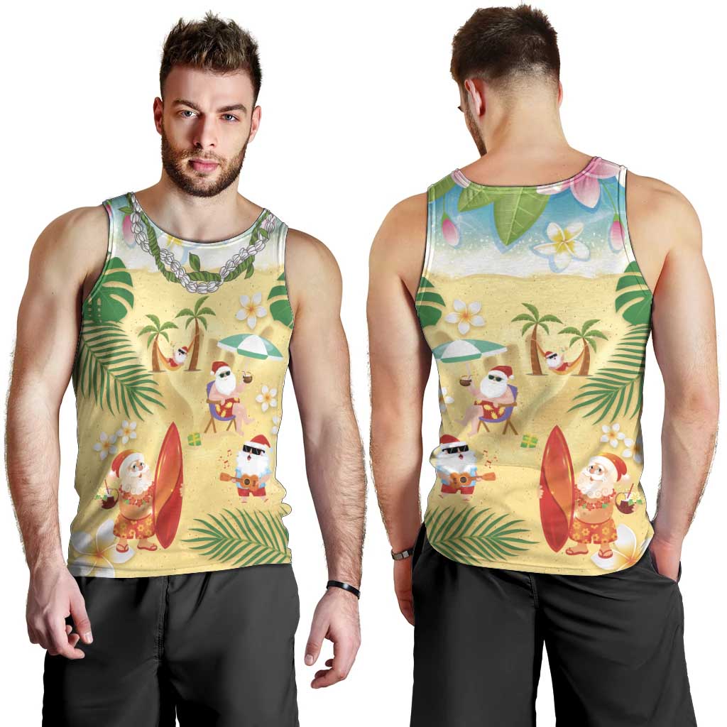 Hawaiian Mele Kalikimaka Men Tank Top Tropical Plumeria and Lei Funny Santa Beach LT03 - Polynesian Pride